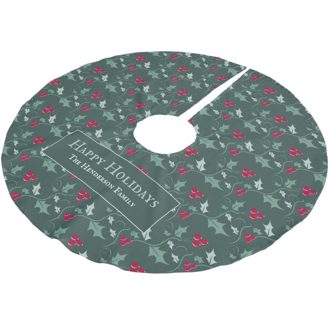 Gewürzmuster für grüne und rote Beeren Polyester Weihnachtsbaumdecke (Schrägansicht)