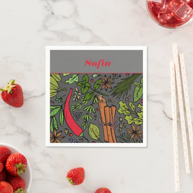 Gewürzmuster individuelle Name grau Serviette (Beispiel)
