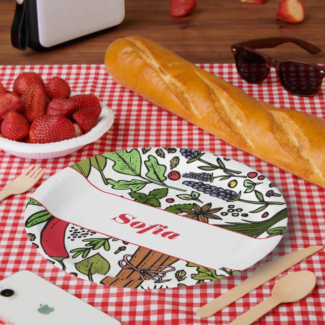 Gewürzmuster individuelle Name weiß Pappteller (Picknick)