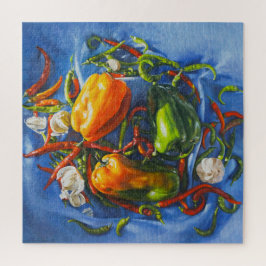 Gewürzstillleben mit Paprikaschoten und Knoblauch