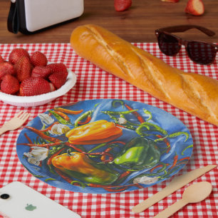 Gewürzstillleben mit Paprikaschoten und Knoblauch Pappteller