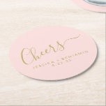 Gewürzter Minimalistischer Blush Pink Gold Custom  Runder Pappuntersetzer<br><div class="desc">Personalisierter Beifall Minimalistisch Blush Pink und Gold Wedding Paper Untersetzer</div>