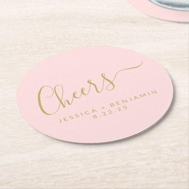Gewürzter Minimalistischer Blush Pink Gold Custom  Runder Pappuntersetzer (Angewinkelt)
