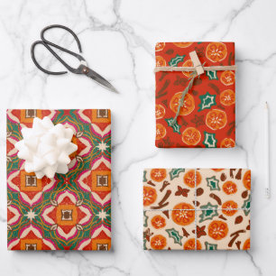 Gewürzter Wein, Orangenscheiben und Stechpalmenblä Geschenkpapier Set