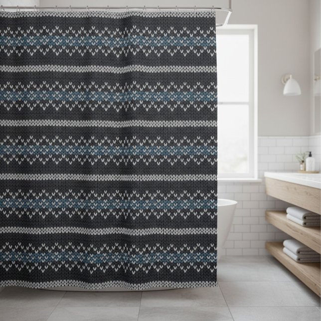 Gezacktes Strickmuster Schwarz und Grau  Duschvorhang (Von Creator hochgeladen)