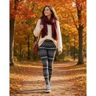 Gezahnt gestricktes Muster Schwarz und Grau Leggings