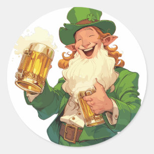 Gezauberter Leprechaun Toasting Beer Runder Aufkleber
