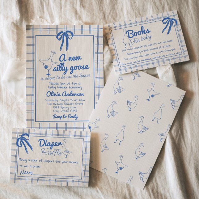 Gezeichnet Albern Gingham Ribbon Baby Boy Showdusc Einladung (Von Creator hochgeladen)