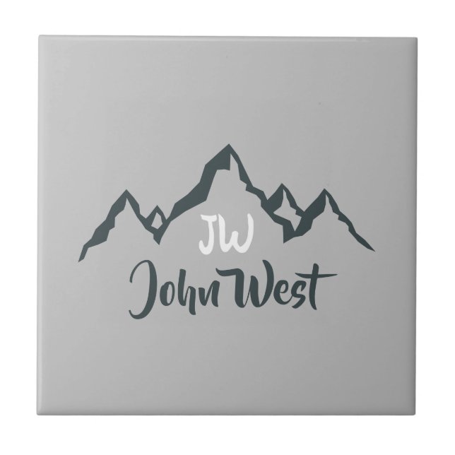Gezeichnet Bergkette personalisierbare Monogramm Fliese (Vorderseite)