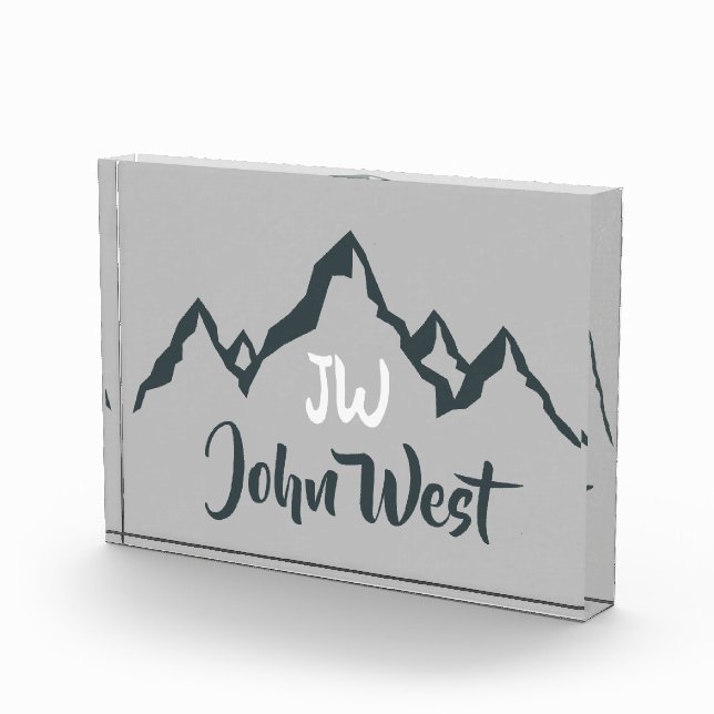 Gezeichnet Bergkette personalisierbare Monogramm Fotoblock (Rechts)