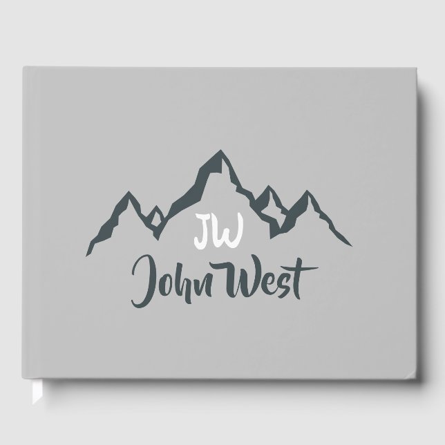 Gezeichnet Bergkette personalisierbare Monogramm Gästebuch (Vorderseite)