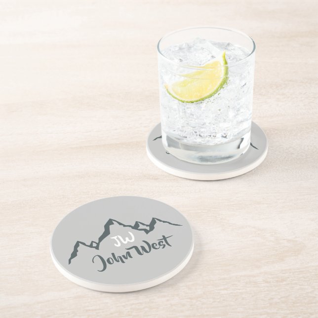 Gezeichnet Bergkette personalisierbare Monogramm Getränkeuntersetzer (Seite)
