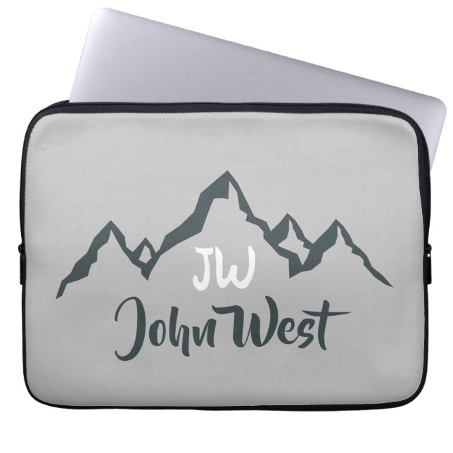 Gezeichnet Bergkette personalisierbare Monogramm Laptopschutzhülle (Vorderseite)