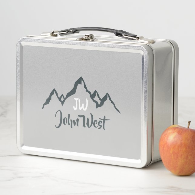 Gezeichnet Bergkette personalisierbare Monogramm Metall Brotdose (Beispiel)