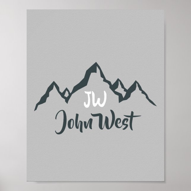 Gezeichnet Bergkette personalisierbare Monogramm Poster (Vorne)