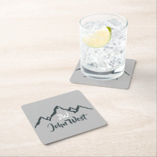 Gezeichnet Bergkette personalisierbare Monogramm Rechteckiger Pappuntersetzer