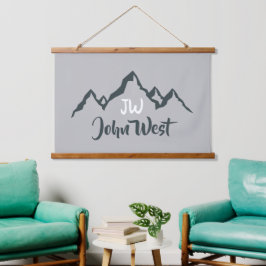 Gezeichnet Bergkette personalisierbare Monogramm Wandteppich Mit Holzrahmen