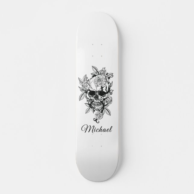 Gezeichnet Blumenschmuck Skelett Gotisches Elegant Skateboard (Vorne)