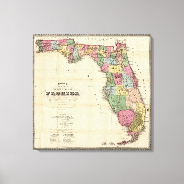 Gezeichnet neue Karte des Staat von Florida Leinwanddruck (Vorderseite)