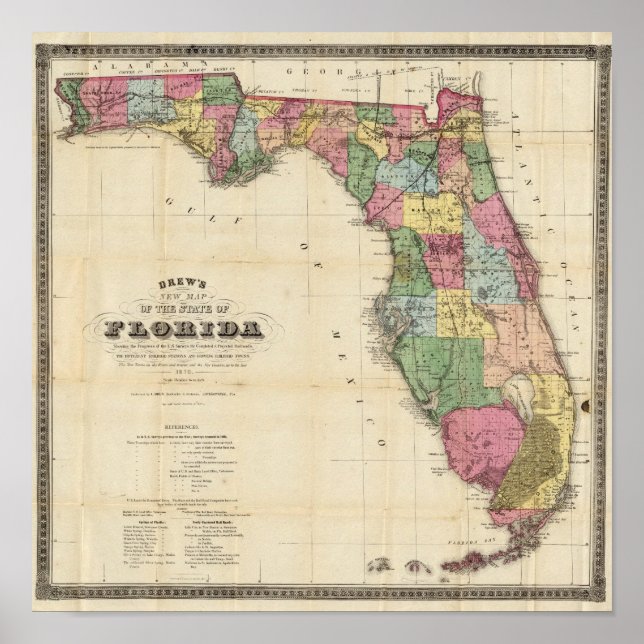 Gezeichnet neue Karte des Staat von Florida Poster (Vorne)