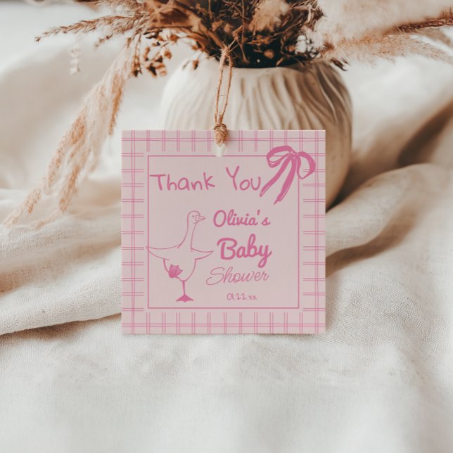 Gezeichnet Pink Albern Gänse Ribbon Baby Dusche Geschenkanhänger (Von Creator hochgeladen)