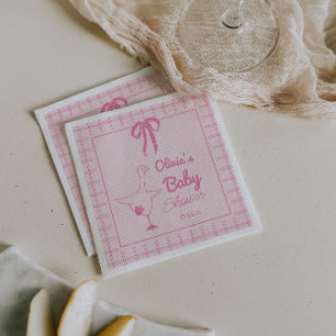 Gezeichnet Pink Albern Gänse Ribbon Baby Dusche Serviette
