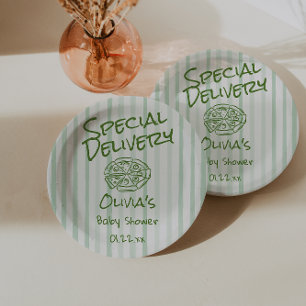 Gezeichnet Pizza Green Special Delivery Baby Dusch Pappteller