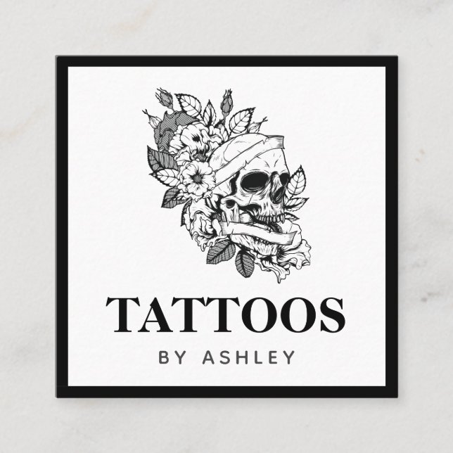 Gezeichnet Skull Face Tattoo Gothic Skeleton Fett  Quadratische Visitenkarte (Vorderseite)