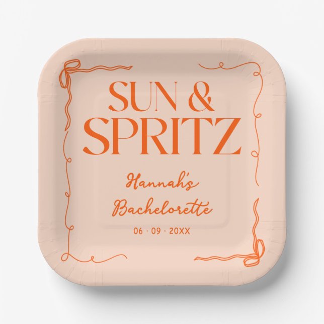 Gezeichnet Sun und Spritz Bachelorette Weekend Par Pappteller (Vorderseite)