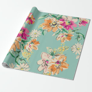 gezeichnete Blume in hellen Farben - nahtloser Rüc Geschenkpapier
