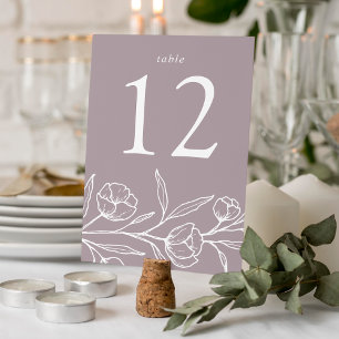 Gezeichnete Florale Staubige Lila Hochzeit Tischnummer