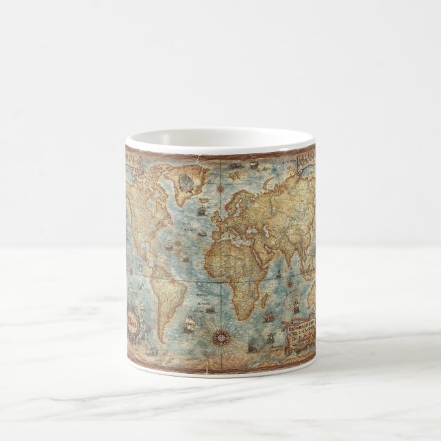 Gezeichnete Karte der Bedrängnisses Vintage Antike Kaffeetasse (Mittel)