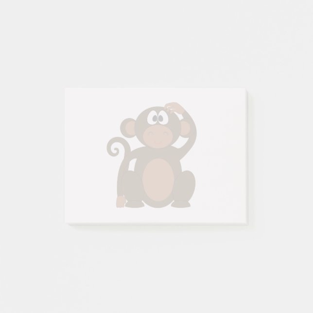 Gezeichneter Brown-Cartoonaffe, der Kopf verkratzt Post-it Klebezettel (Vorderseite)