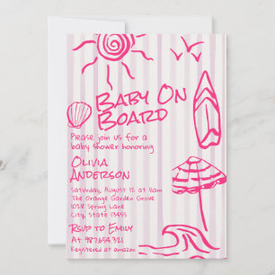 Gezeichnetes Baby an Bord Surf Sommer Mädchen Baby Einladung