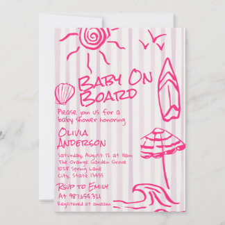 Gezeichnetes Baby an Bord Surf Sommer Mädchen Baby Einladung