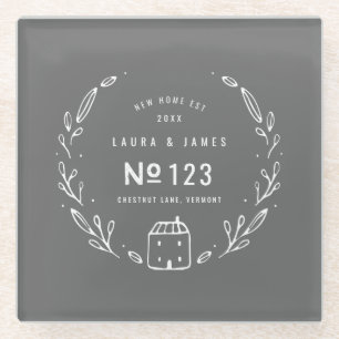Gezeichnetes Blumen des neuen Hauses Hand Glasuntersetzer