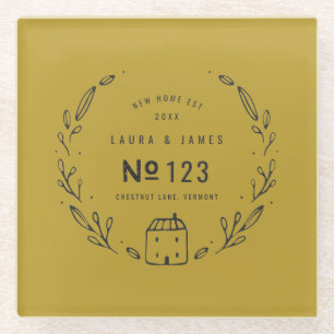 Gezeichnetes Blumen des neuen Hauses Hand Glasuntersetzer