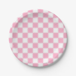 Gezeichnetes kariertes rosa und Weiß Pappteller