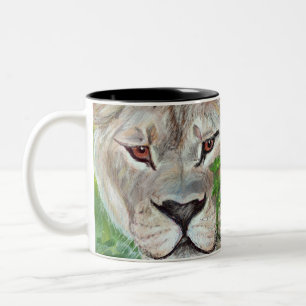Gezeichnetes Porträt des Löwes u. des Tigers Hand Zweifarbige Tasse