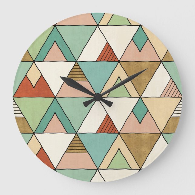 Gezeichnetes Stammes- Muster SüdwestenGeo Große Wanduhr (Vorderseite)
