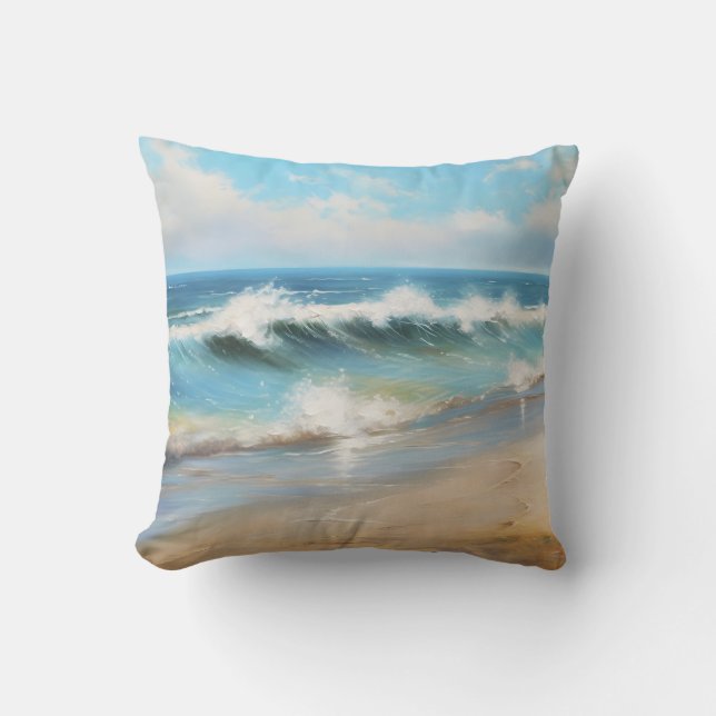 Gezeitenwave Ocean Beach Wave Art Kissen (Vorderseite)