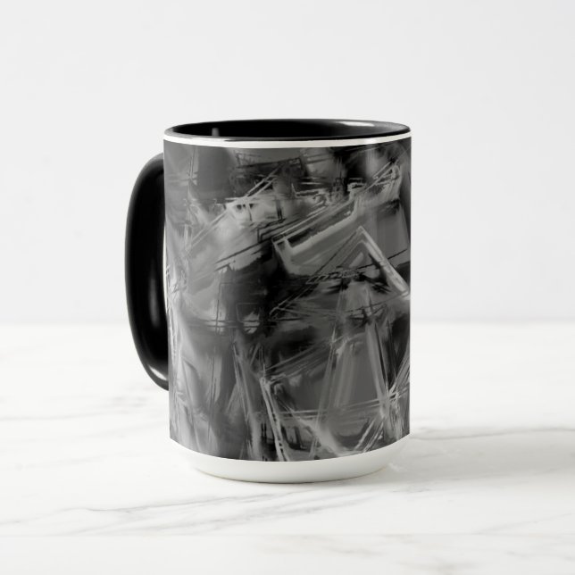 gezogene Quadrate, schwarz-graue Pinselstriche Tasse (Vorderseite Links)
