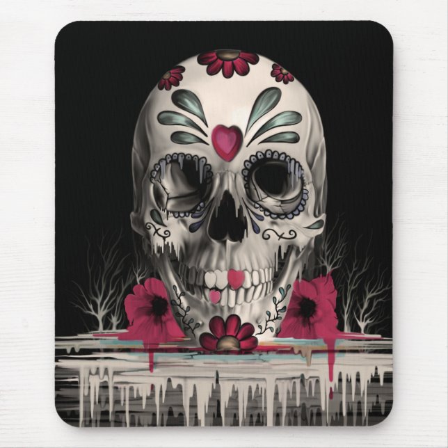 Gezogener Zucker, schmelzender Zuckerschädel Mousepad (Vorne)