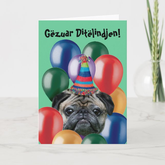 Gëzuar Ditëlindjen Geburtstagskarte Mops Karte (Vorderseite)