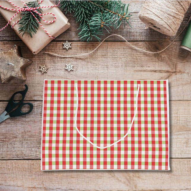 Gezücktes Gingham-Weihnachtsgeschenktasche groß Große Geschenktüte (Cozy Christmas Gingham Gift Bag)