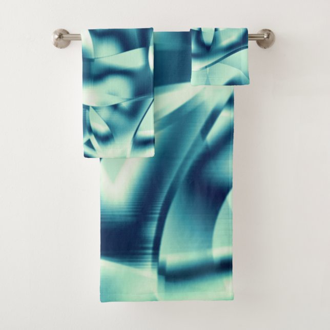 Gezwirnte, grünlich blaue Formen, schimmernde Zyan Badhandtuch Set (Insitu)