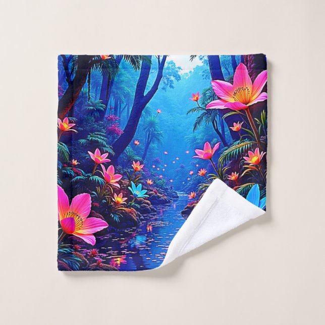 Gflüglerendes Dschungeloasis-Design Badhandtuch Set (Waschlappen)