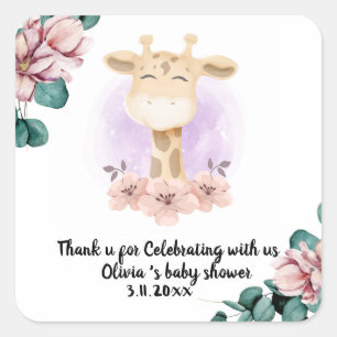 Ggirafe mignonne merci Stickers Carrés