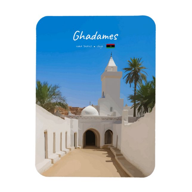 Ghadames, Libyen - Weiße Moschee abgerundet Magnet (Vertikal)