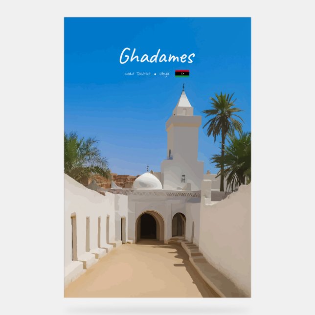 Ghadames, Libyen - Weiße Moschee Acrylschild (Vorderseite)